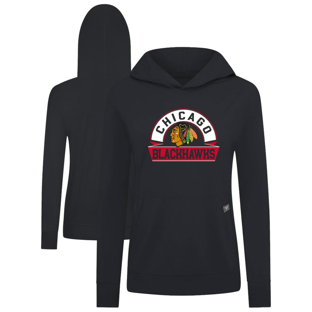 Chicago Blackhawks Levelwear Women's Relay Banner Arch Pullover Hoodie - Black Hoodies