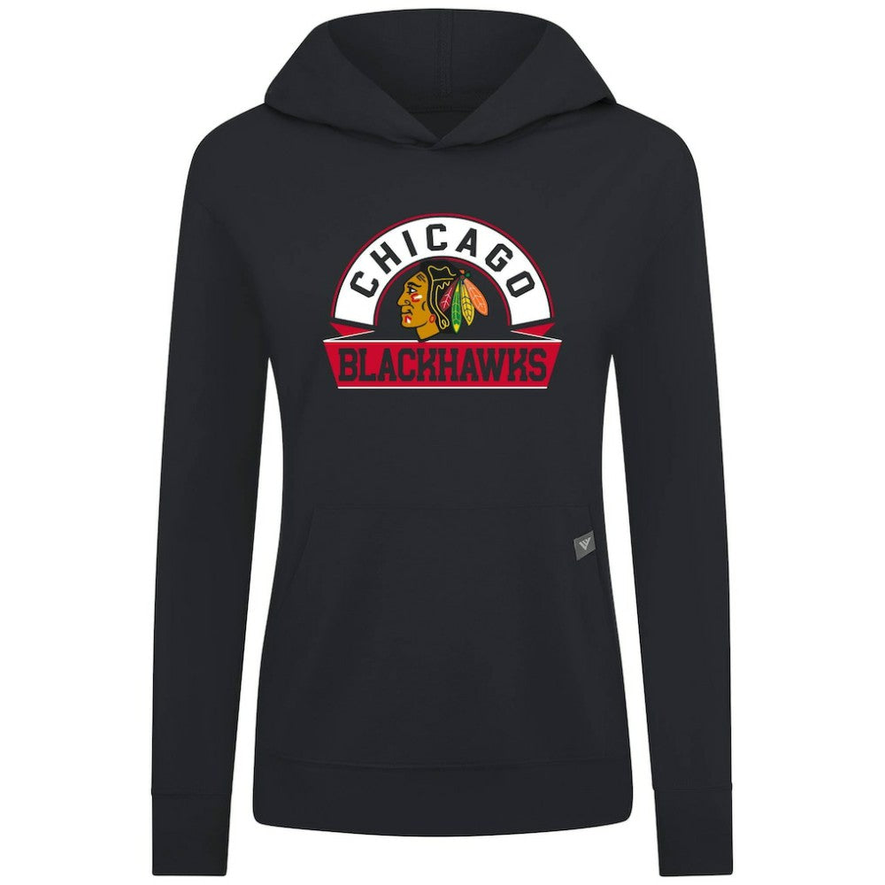 Chicago Blackhawks Levelwear Women's Relay Banner Arch Pullover Hoodie - Black Hoodies