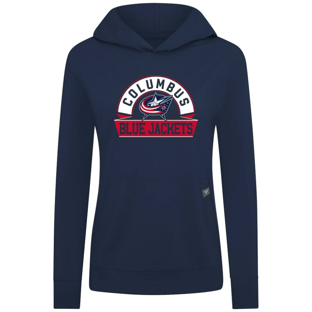 Columbus Blue Jackets Levelwear Women's Relay Banner Arch Pullover Hoodie - Navy Hoodies
