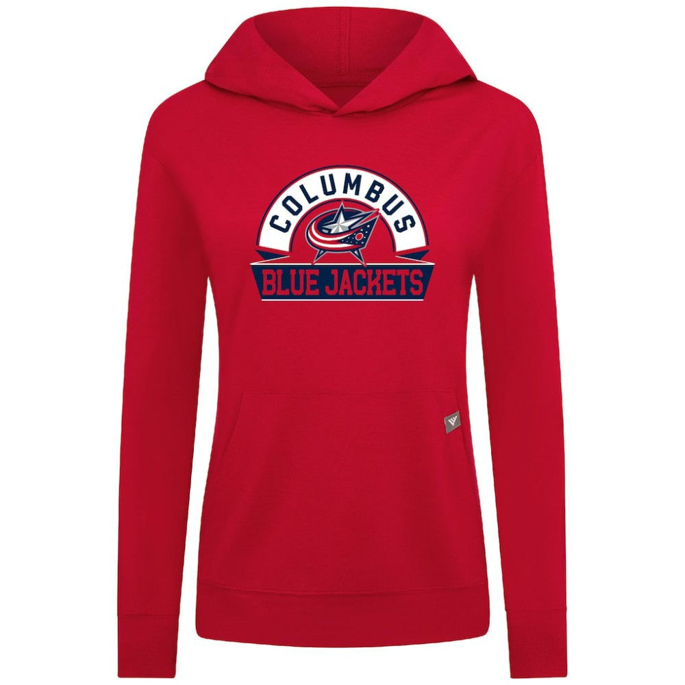 Columbus Blue Jackets Levelwear Women's Relay Banner Arch Pullover Hoodie - Red Hoodies