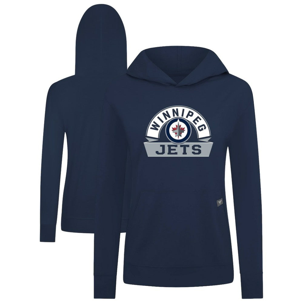 Winnipeg Jets Levelwear Women's Relay Banner Arch Pullover Hoodie - Navy Hoodies