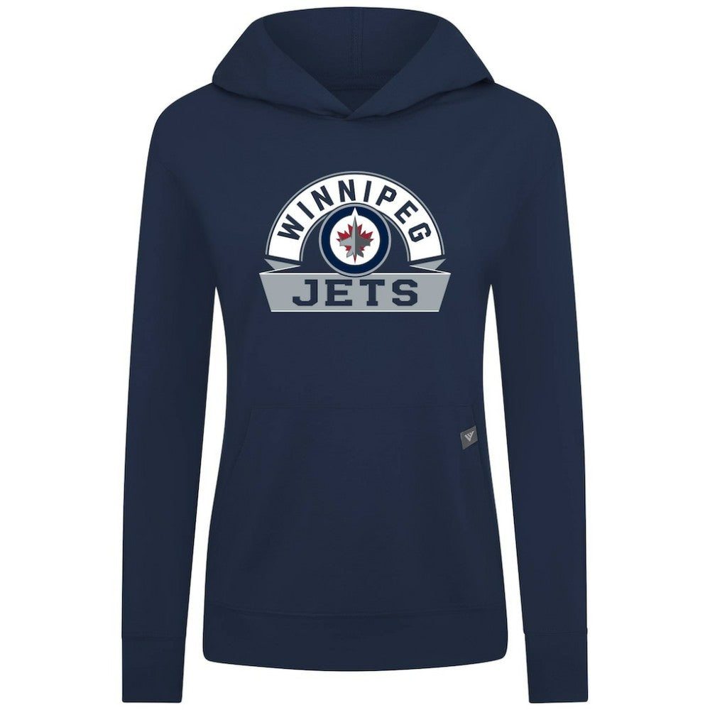 Winnipeg Jets Levelwear Women's Relay Banner Arch Pullover Hoodie - Navy Hoodies