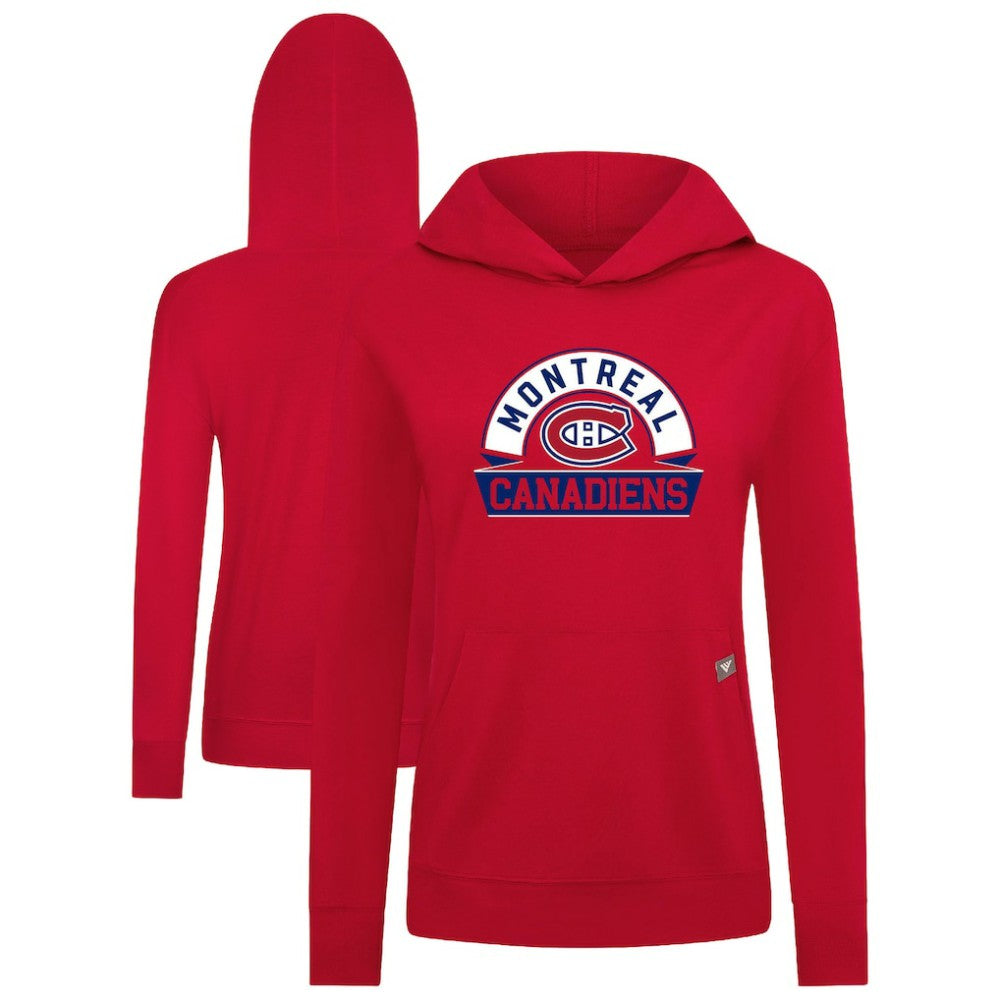 Montreal Canadiens Levelwear Women's Relay Banner Arch Pullover Hoodie - Red Hoodies