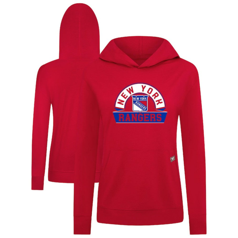 New York Rangers Levelwear Women's Relay Banner Arch Pullover Hoodie - Red Hoodies