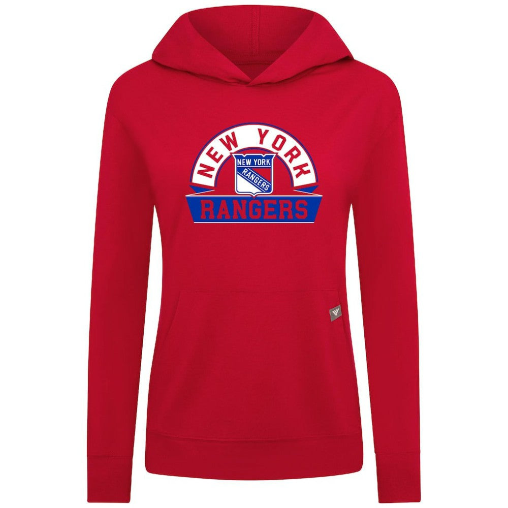 New York Rangers Levelwear Women's Relay Banner Arch Pullover Hoodie - Red Hoodies