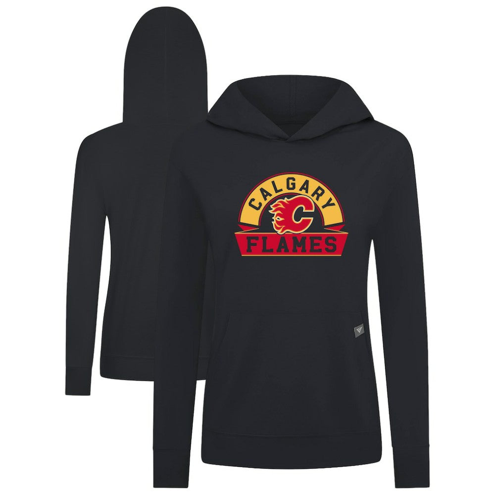 Calgary Flames Levelwear Women's Relay Banner Arch Pullover Hoodie - Black Hoodies