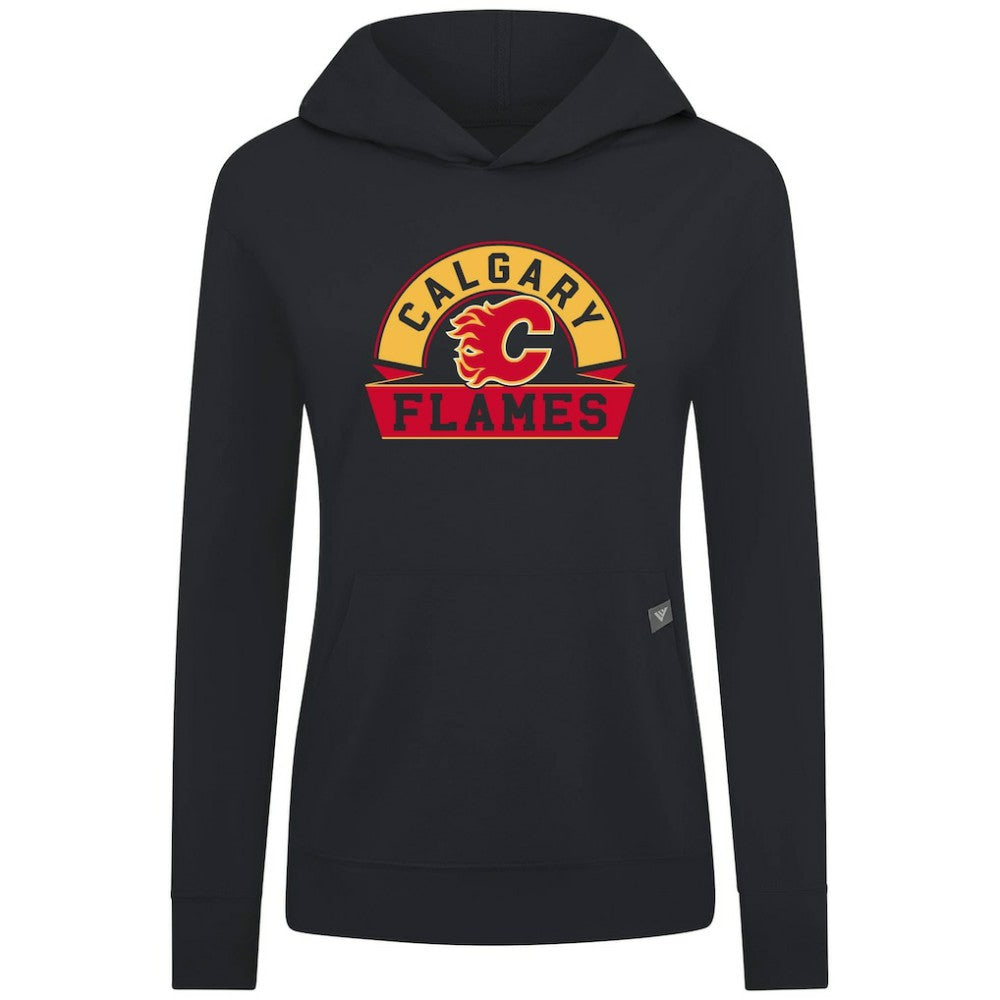 Calgary Flames Levelwear Women's Relay Banner Arch Pullover Hoodie - Black Hoodies