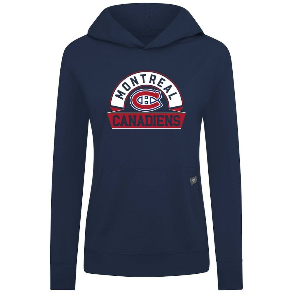 Montreal Canadiens Levelwear Women's Relay Banner Arch Pullover Hoodie - Navy Hoodies