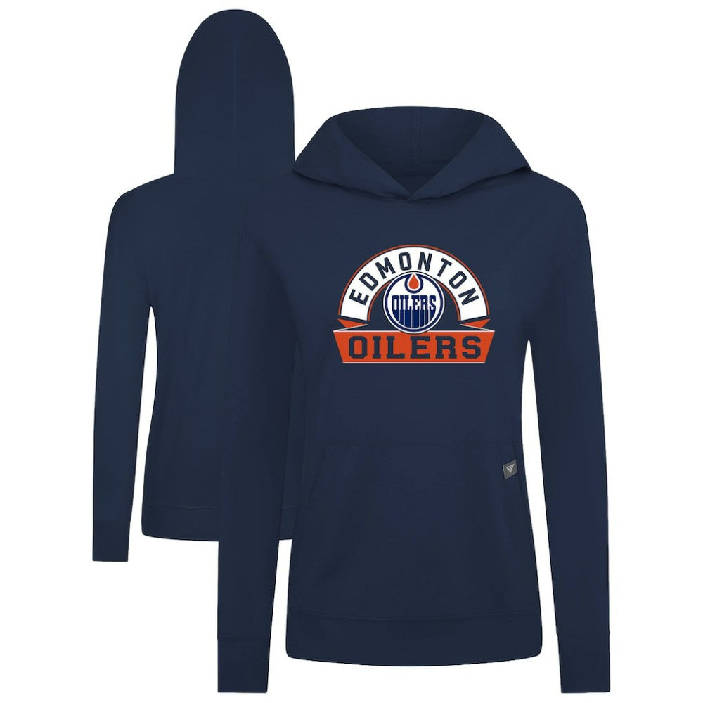 Edmonton Oilers Levelwear Women's Relay Banner Arch Pullover Hoodie - Navy Hoodies
