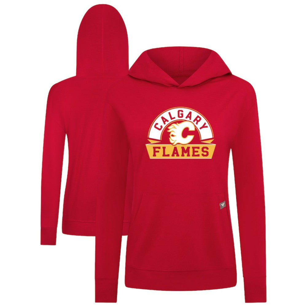 Calgary Flames Levelwear Women's Relay Banner Arch Pullover Hoodie - Red Hoodies