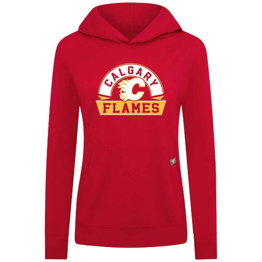 Calgary Flames Levelwear Women's Relay Banner Arch Pullover Hoodie - Red Hoodies