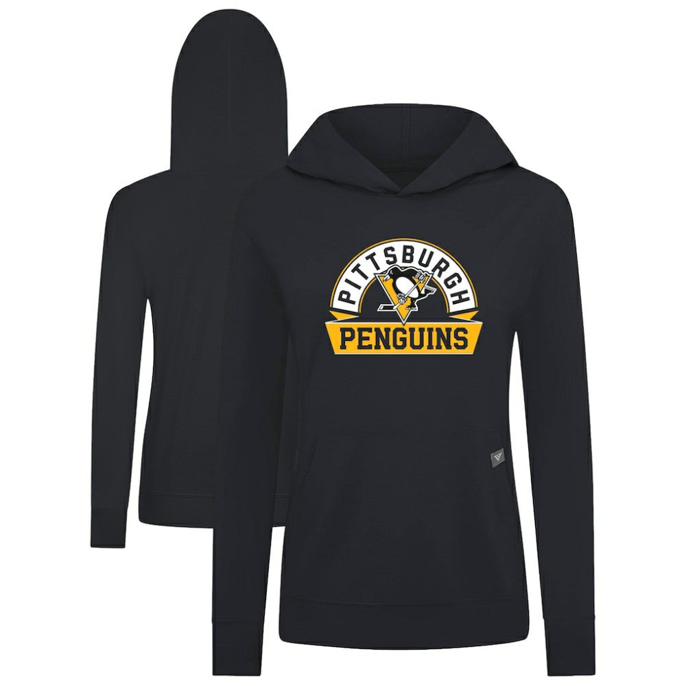 Pittsburgh Penguins Levelwear Women's Relay Banner Arch Pullover Hoodie - Black Hoodies