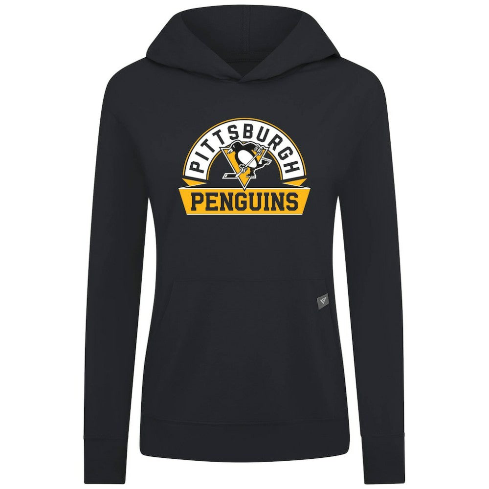 Pittsburgh Penguins Levelwear Women's Relay Banner Arch Pullover Hoodie - Black Hoodies
