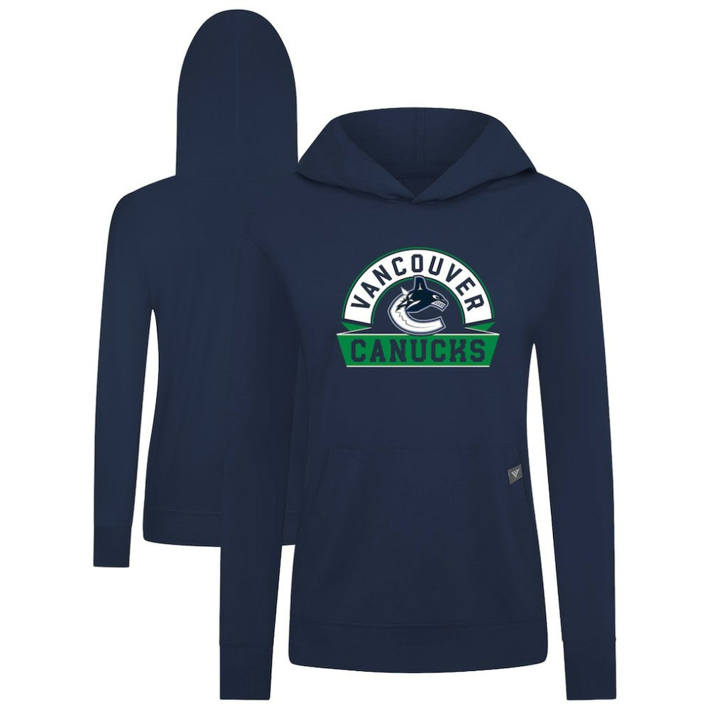 Vancouver Canucks Levelwear Women's Relay Banner Arch Pullover Hoodie - Navy Hoodies