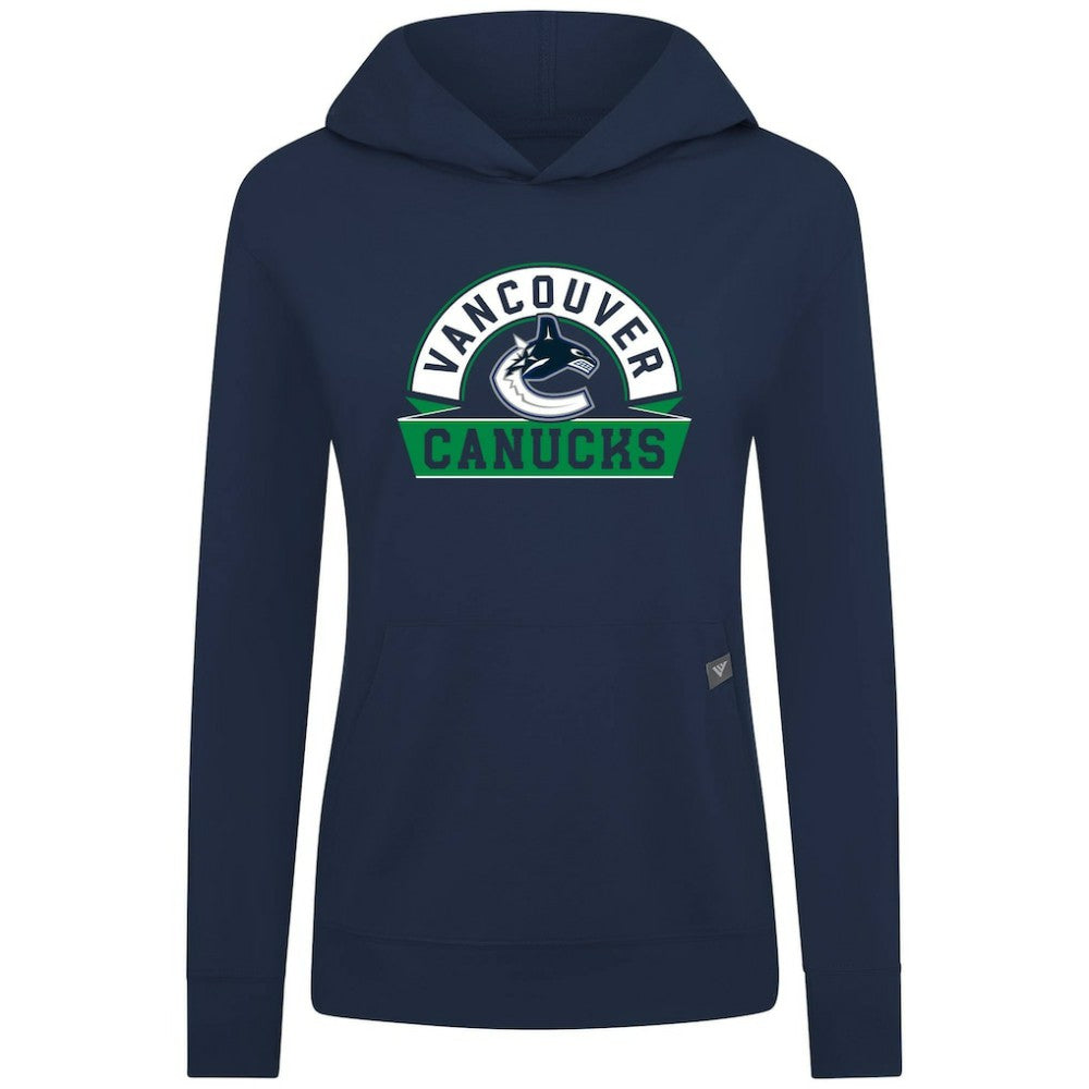 Vancouver Canucks Levelwear Women's Relay Banner Arch Pullover Hoodie - Navy Hoodies