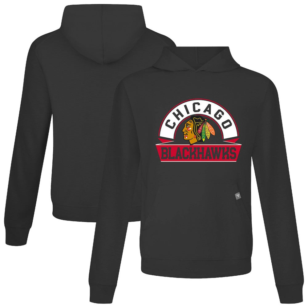 Chicago Blackhawks Levelwear Relay Banner Arch Pullover Hoodie - Black Hoodies