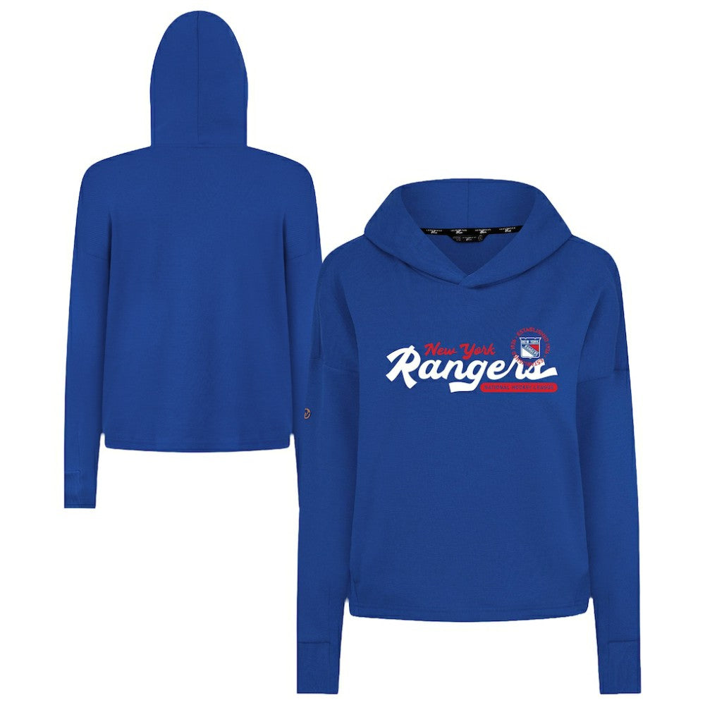 New York Rangers Levelwear Women's Sweet Monument Tri-Blend Cropped Pullover Hoodie - Royal Hoodies