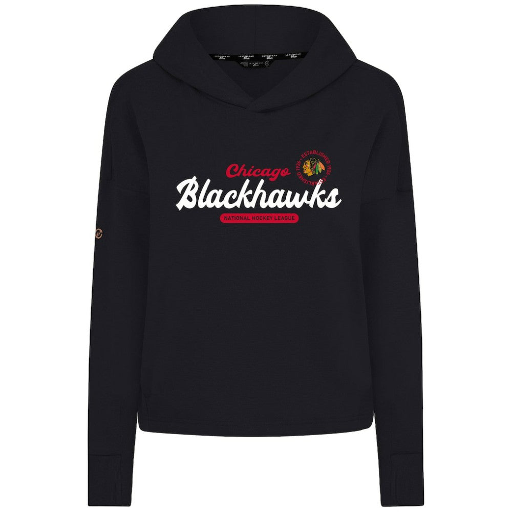 Chicago Blackhawks Levelwear Women's Sweet Monument Tri-Blend Cropped Pullover Hoodie - Black Hoodies