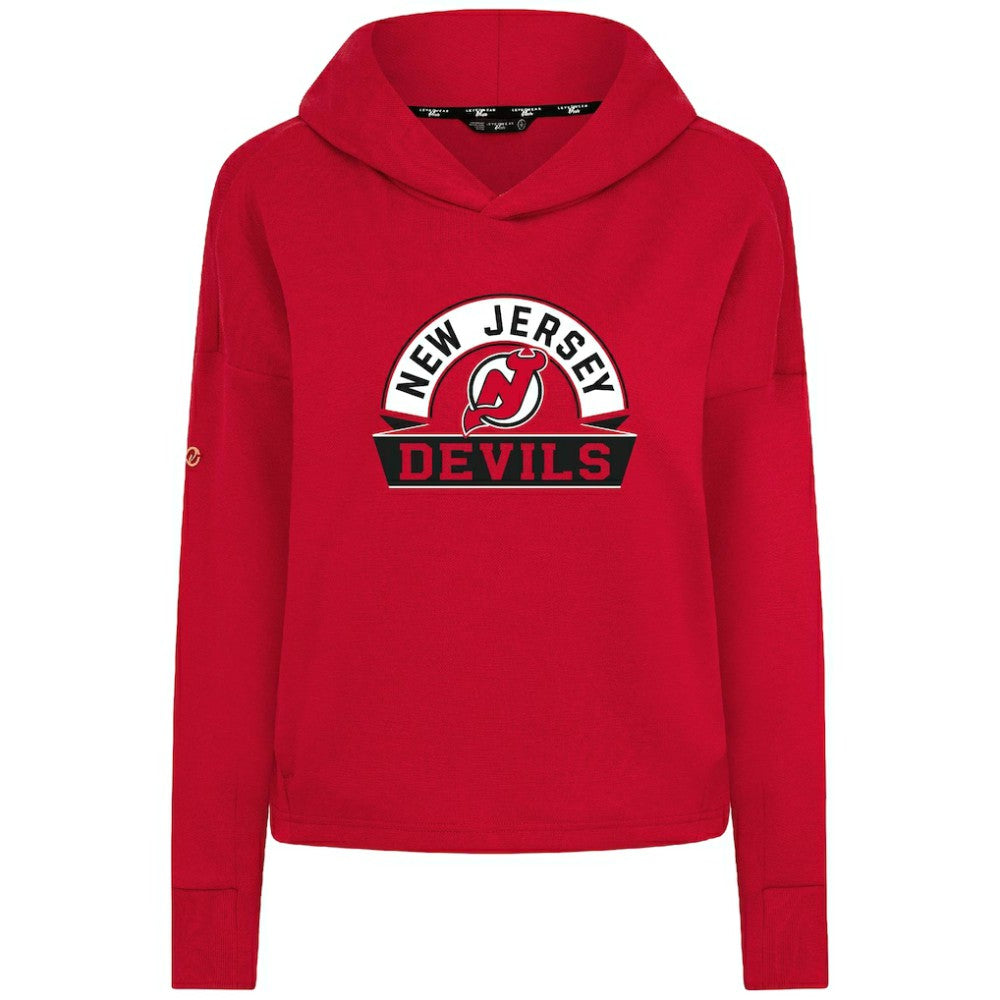 New Jersey Devils Levelwear Women's Sweet Banner Arch Tri-Blend Cropped Pullover Hoodie - Red Jerseys