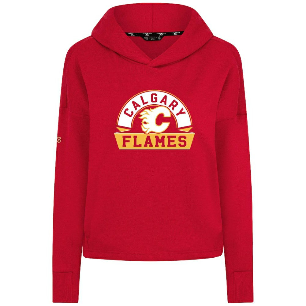 Calgary Flames Levelwear Women's Sweet Banner Arch Tri-Blend Cropped Pullover Hoodie - Red Hoodies