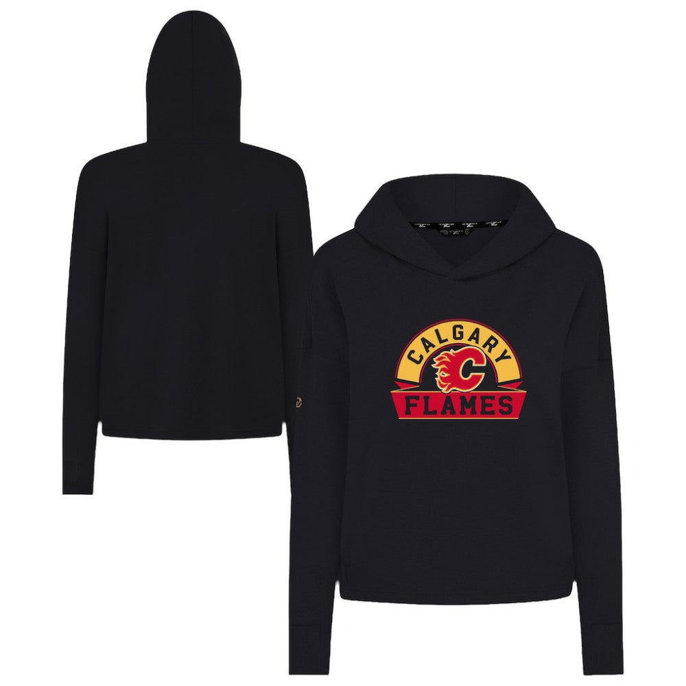 Calgary Flames Levelwear Women's Sweet Banner Arch Tri-Blend Cropped Pullover Hoodie - Black Hoodies