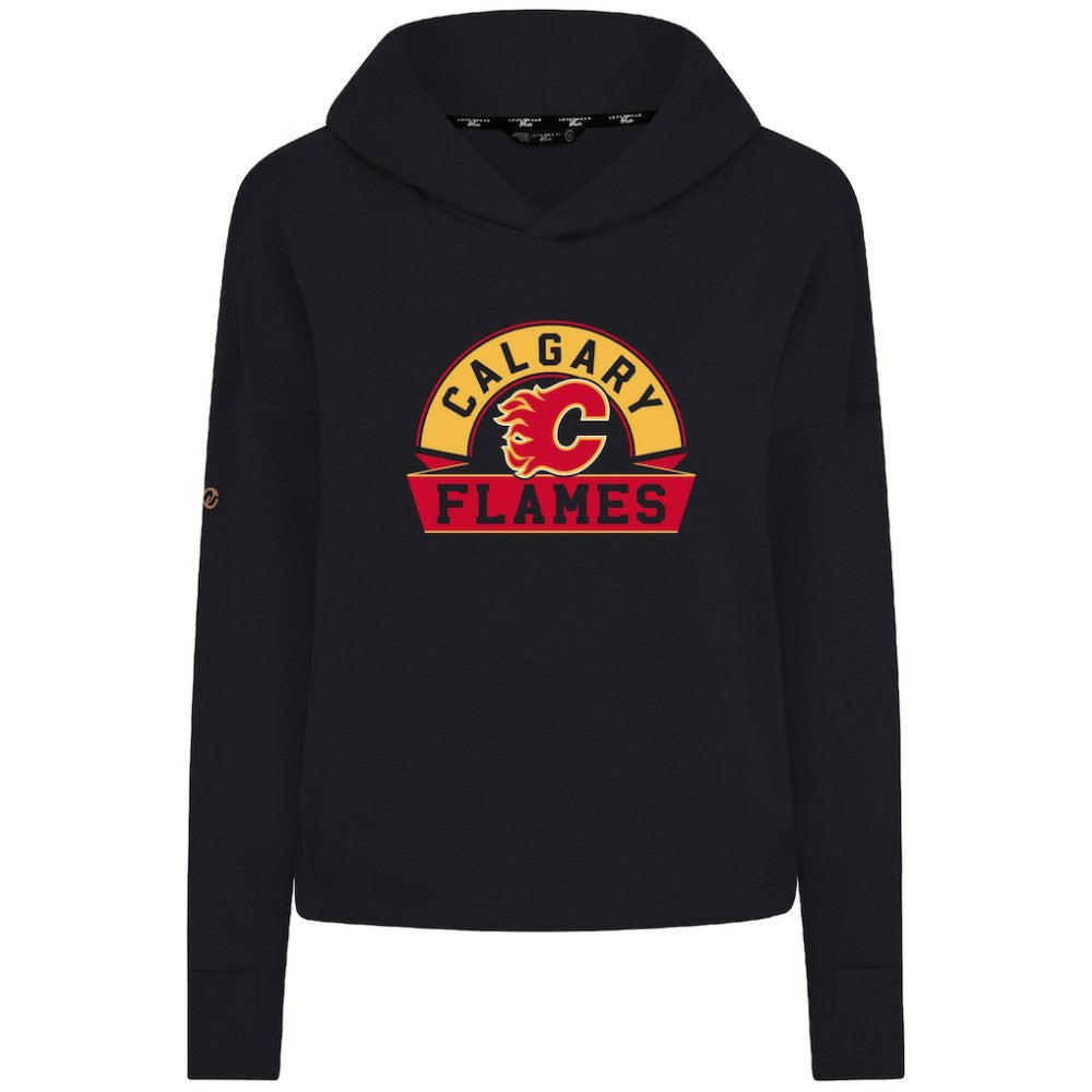 Calgary Flames Levelwear Women's Sweet Banner Arch Tri-Blend Cropped Pullover Hoodie - Black Hoodies