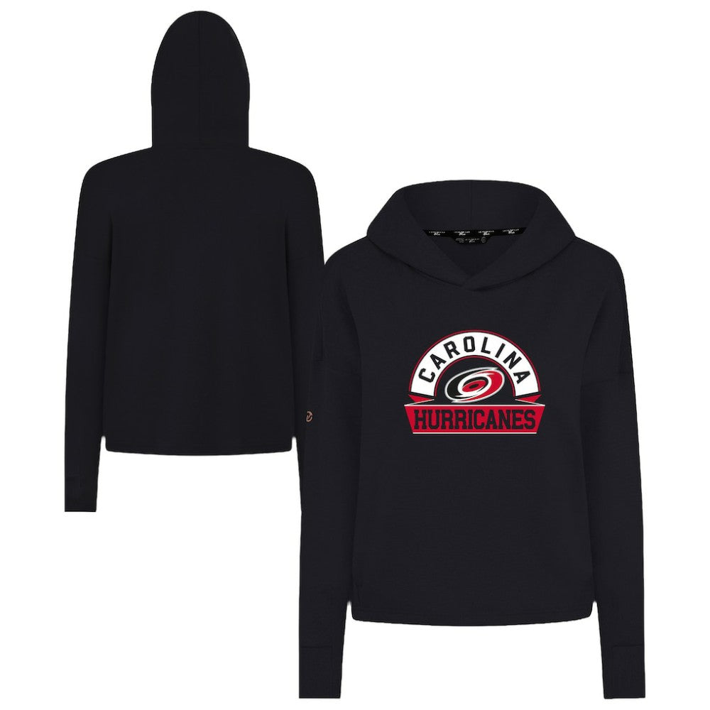 Carolina Hurricanes Levelwear Women's Sweet Banner Arch Tri-Blend Cropped Pullover Hoodie - Black Hoodies
