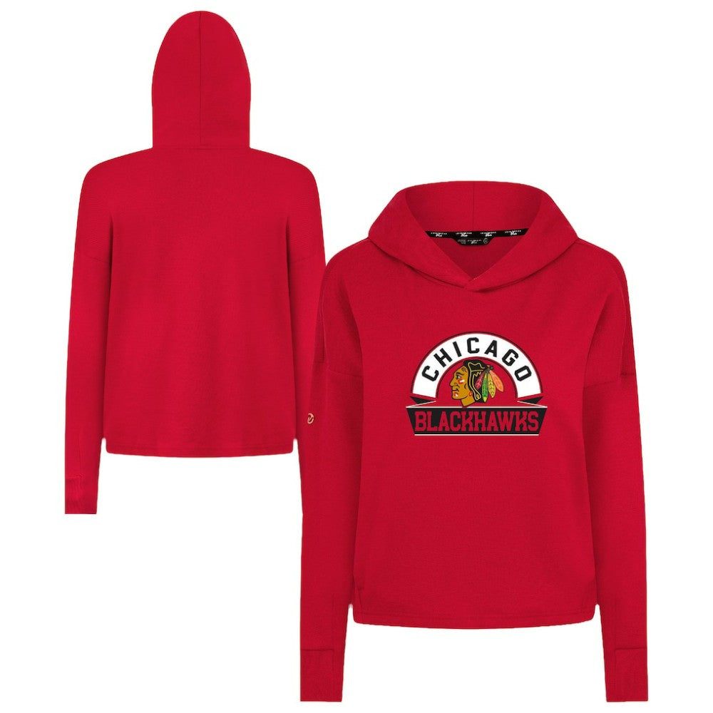 Chicago Blackhawks Levelwear Women's Sweet Banner Arch Tri-Blend Cropped Pullover Hoodie - Red Hoodies
