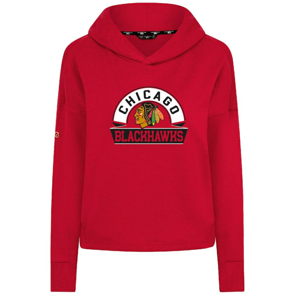 Chicago Blackhawks Levelwear Women's Sweet Banner Arch Tri-Blend Cropped Pullover Hoodie - Red Hoodies