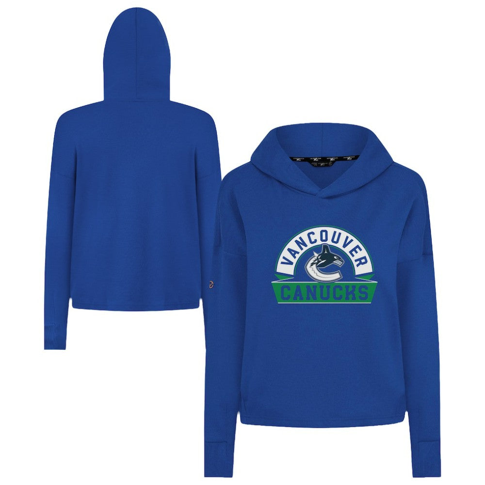 Vancouver Canucks Levelwear Women's Sweet Banner Arch Tri-Blend Cropped Pullover Hoodie - Royal Hoodies