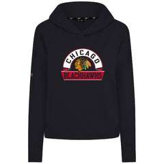 Chicago Blackhawks Levelwear Women's Sweet Banner Arch Tri-Blend Cropped Pullover Hoodie - Black Hoodies
