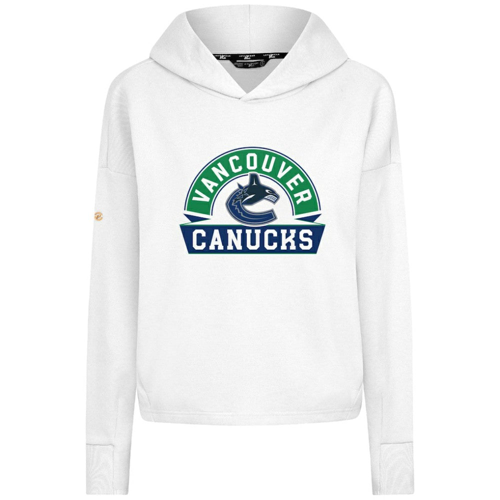 Vancouver Canucks Levelwear Women's Sweet Banner Arch Tri-Blend Cropped Pullover Hoodie - White Hoodies