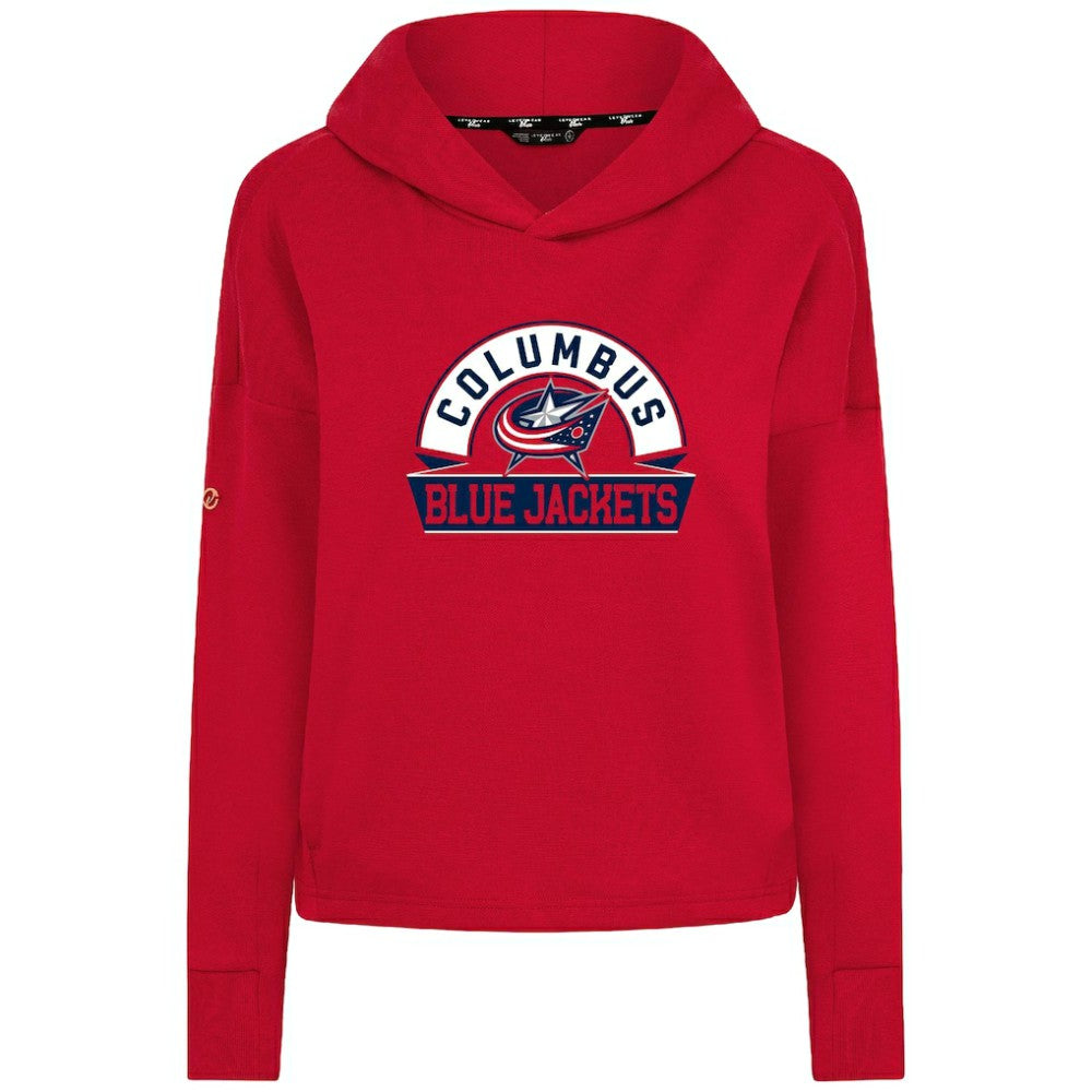 Columbus Blue Jackets Levelwear Women's Sweet Banner Arch Tri-Blend Cropped Pullover Hoodie - Red Hoodies