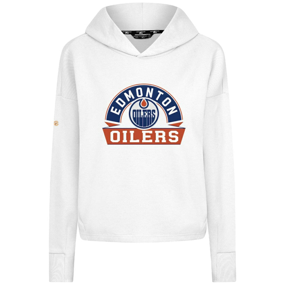 Edmonton Oilers Levelwear Women's Sweet Banner Arch Tri-Blend Cropped Pullover Hoodie - White Hoodies