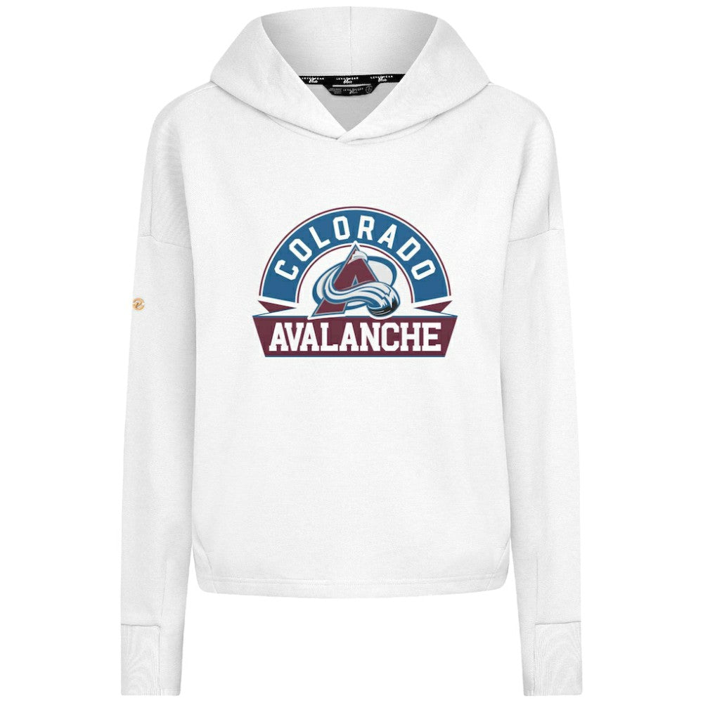 Colorado Avalanche Levelwear Women's Sweet Banner Arch Tri-Blend Cropped Pullover Hoodie - White Hoodies
