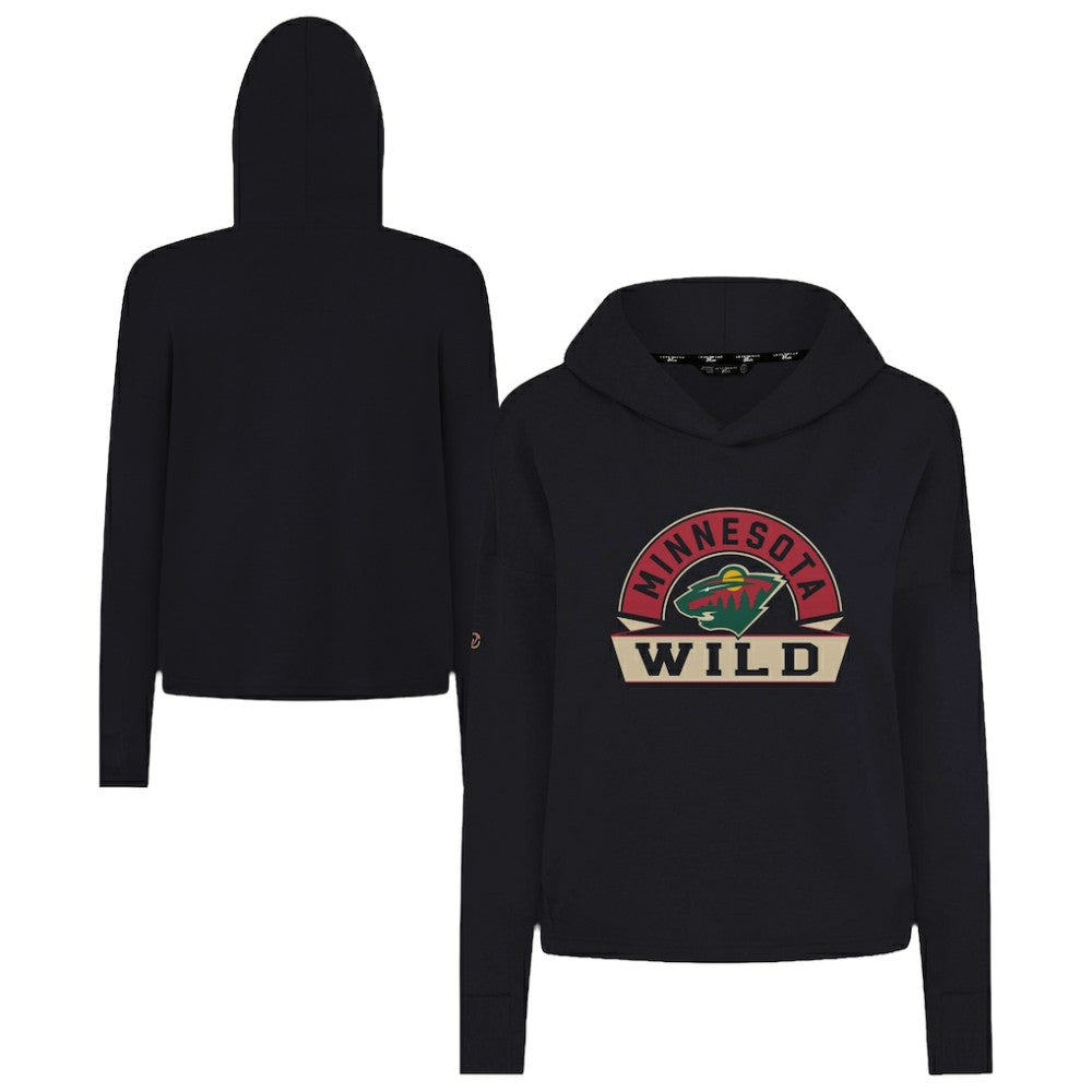 Minnesota Wild Levelwear Women's Sweet Banner Arch Tri-Blend Cropped Pullover Hoodie - Black Hoodies