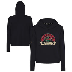 Minnesota Wild Levelwear Women's Sweet Banner Arch Tri-Blend Cropped Pullover Hoodie - Black Hoodies