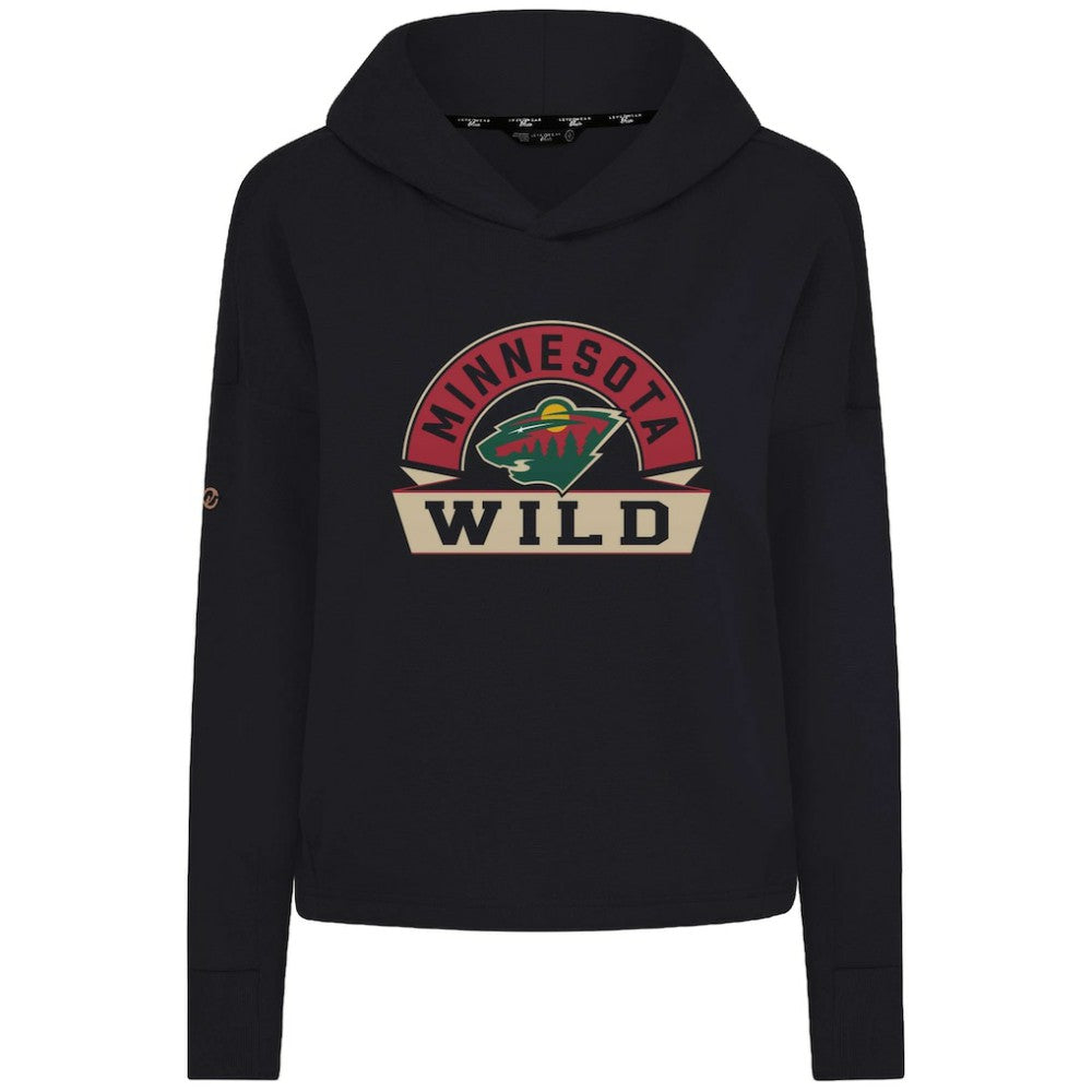 Minnesota Wild Levelwear Women's Sweet Banner Arch Tri-Blend Cropped Pullover Hoodie - Black Hoodies