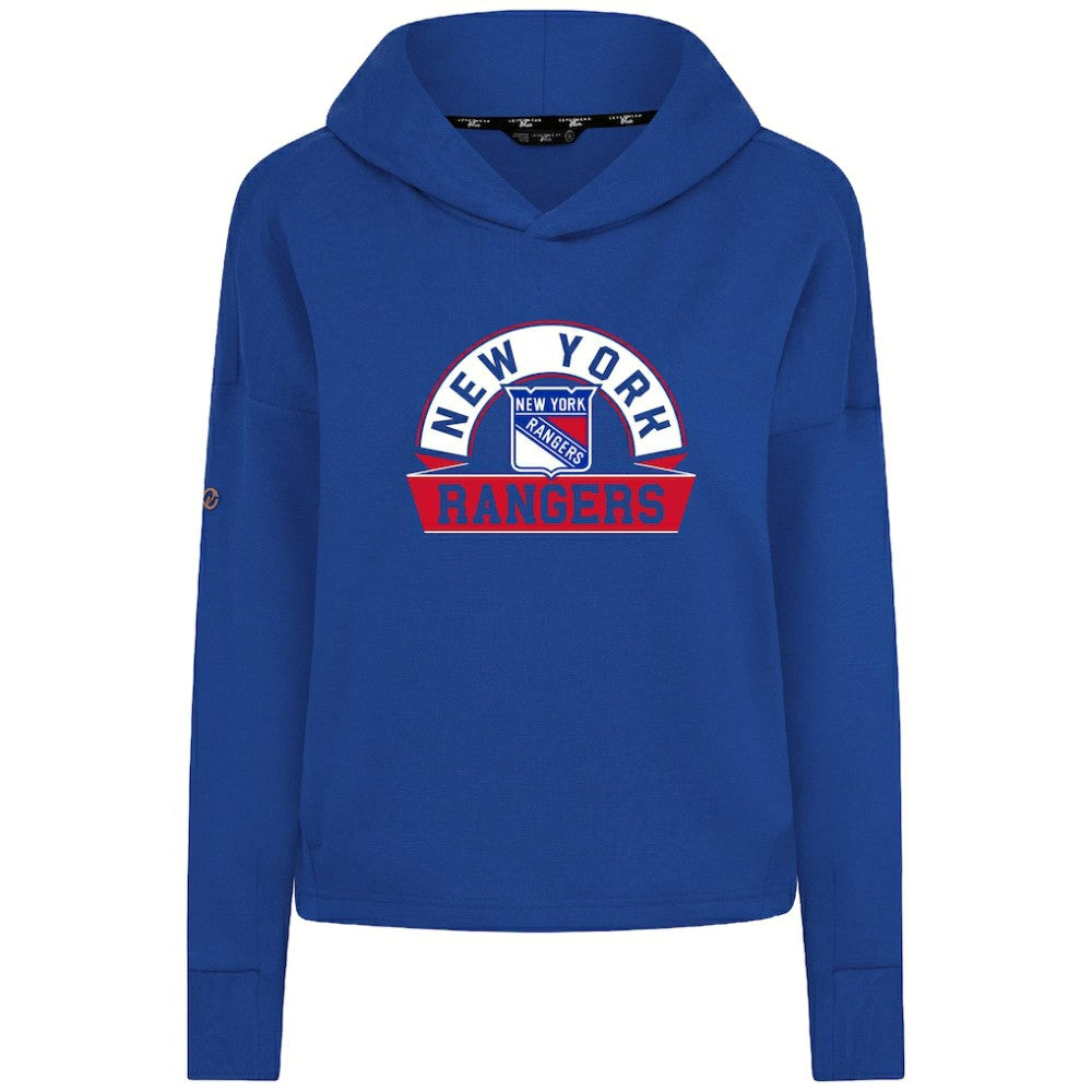 New York Rangers Levelwear Women's Sweet Banner Arch Tri-Blend Cropped Pullover Hoodie - Royal Hoodies