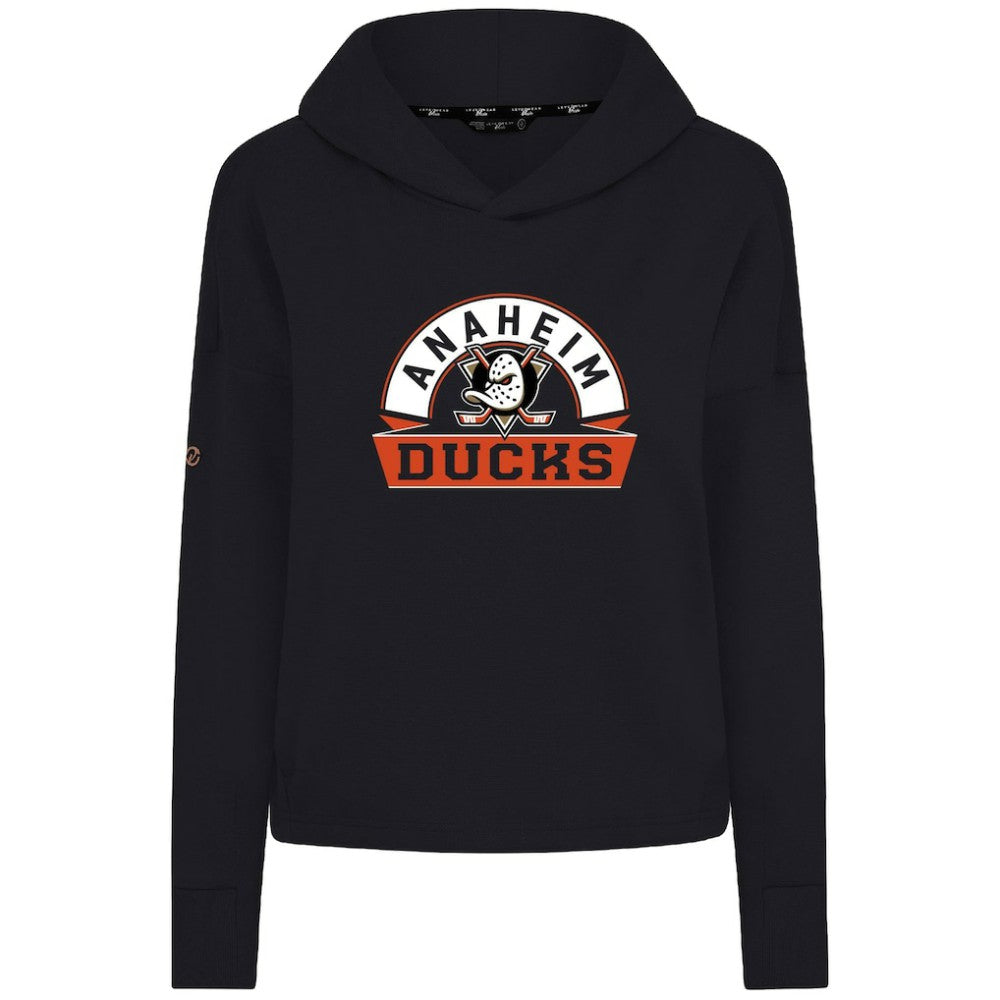 Anaheim Ducks Levelwear Women's Sweet Banner Arch Tri-Blend Cropped Pullover Hoodie - Black Hoodies