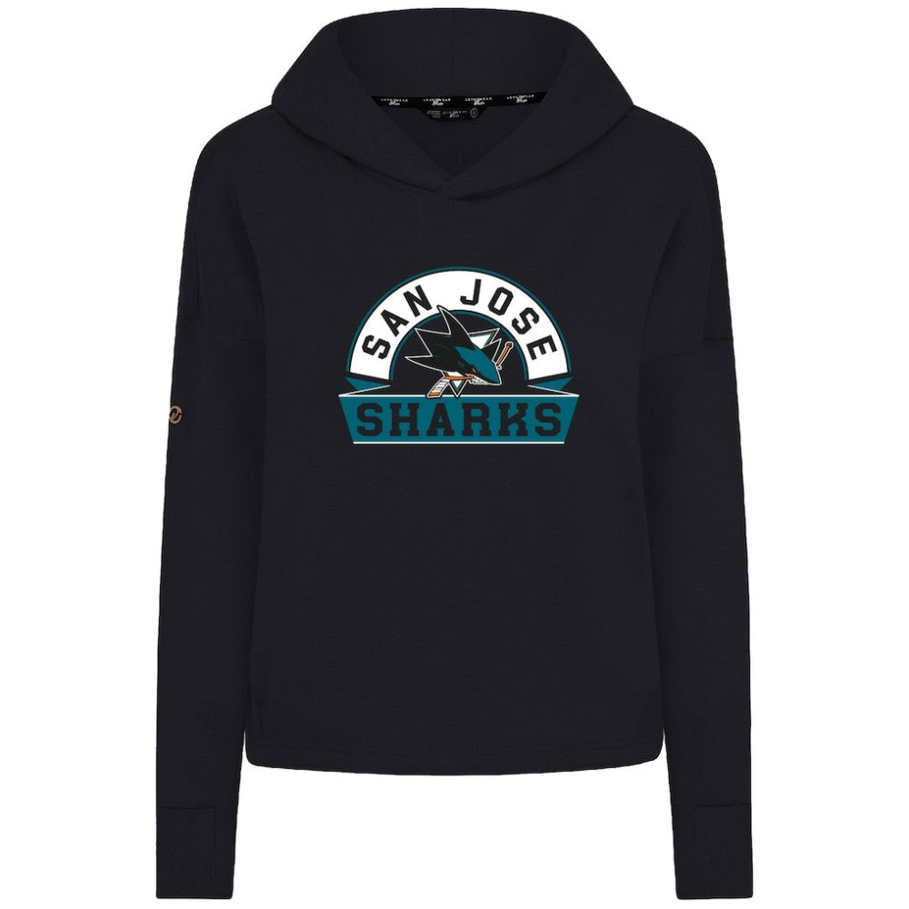 San Jose Sharks Levelwear Women's Sweet Banner Arch Tri-Blend Cropped Pullover Hoodie - Black Hoodies