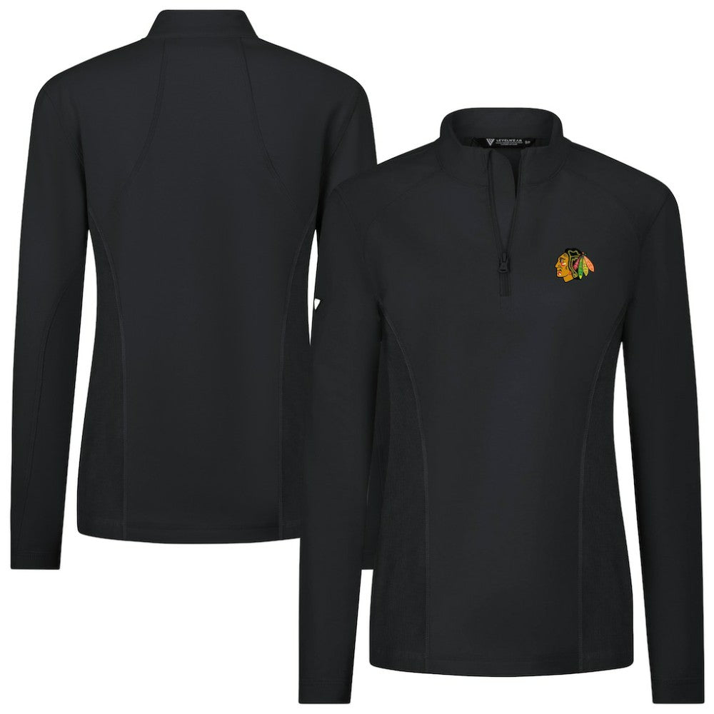 Chicago Blackhawks Levelwear Women's Upright Quarter-Zip Pullover - Black Pullover