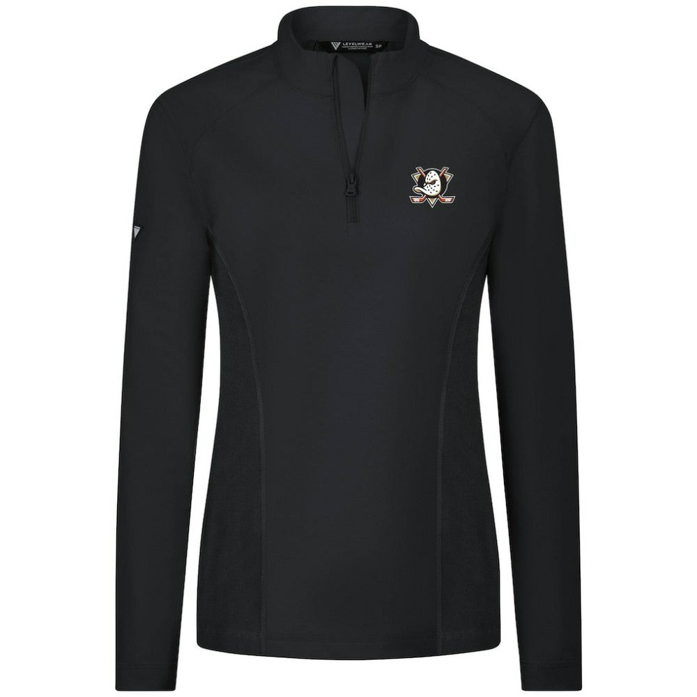 Anaheim Ducks Levelwear Women's Upright Quarter-Zip Pullover - Black Pullover