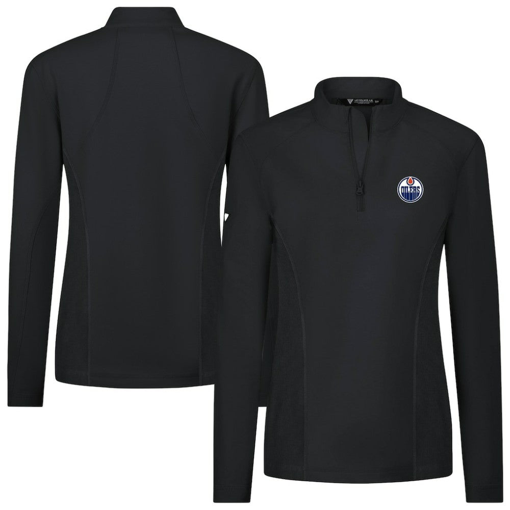 Edmonton Oilers Levelwear Women's Upright Quarter-Zip Pullover - Black Pullover
