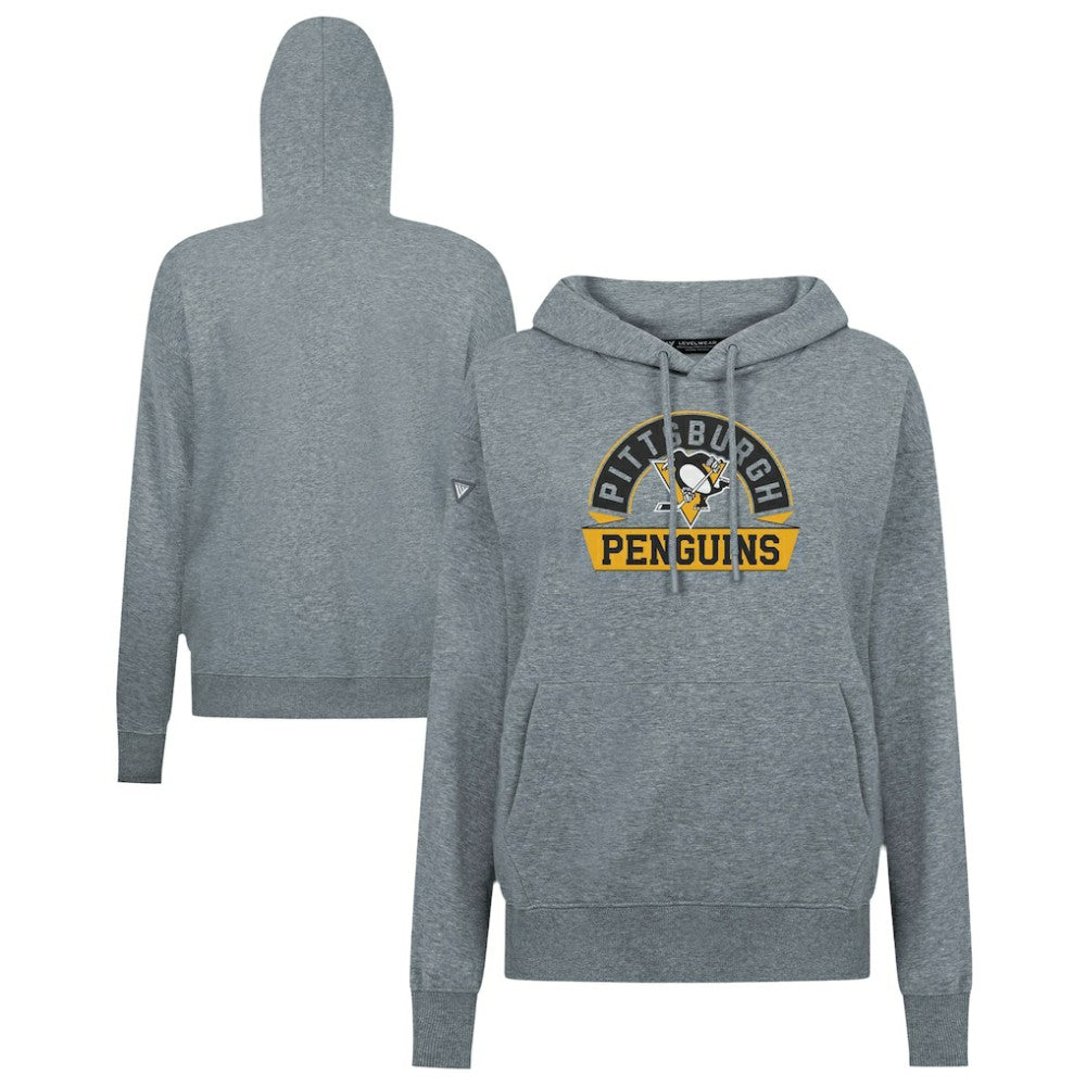 Pittsburgh Penguins Levelwear Women's Adorn Banner Arch Pullover Hoodie - Gray Hoodies