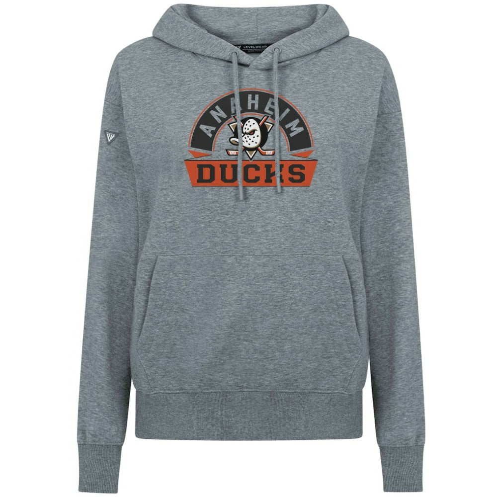 Anaheim Ducks Levelwear Women's Adorn Banner Arch Pullover Hoodie - Gray Hoodies