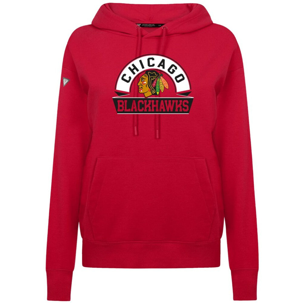 Chicago Blackhawks Levelwear Women's Adorn Banner Arch Pullover Hoodie - Red Hoodies