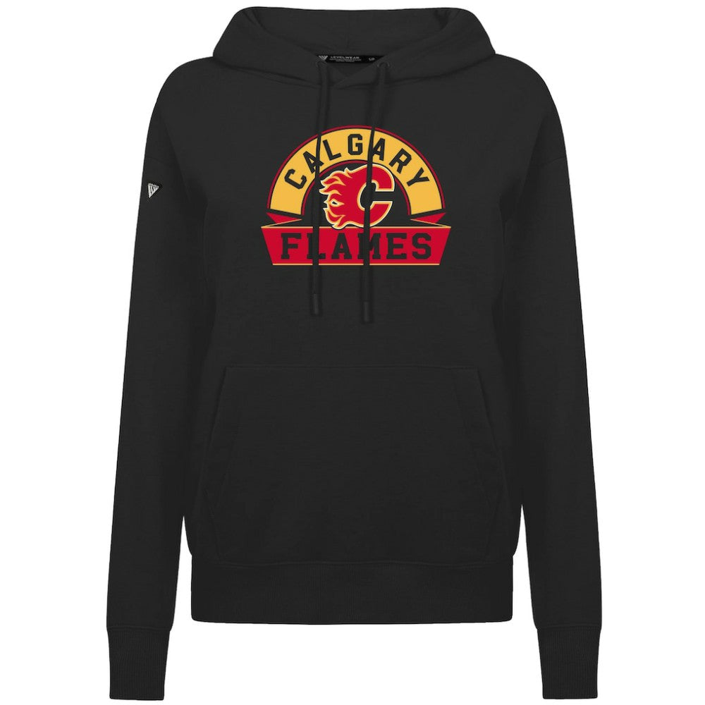 Calgary Flames Levelwear Women's Adorn Banner Arch Pullover Hoodie - Black Hoodies