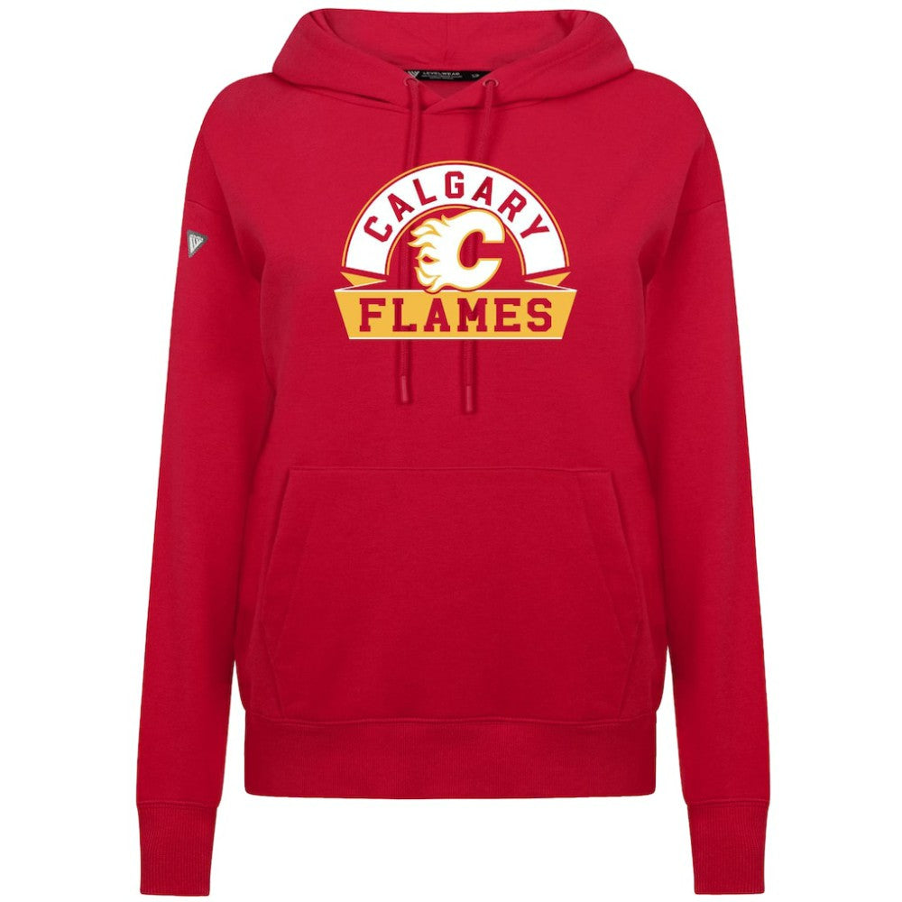 Calgary Flames Levelwear Women's Adorn Banner Arch Pullover Hoodie - Red Hoodies