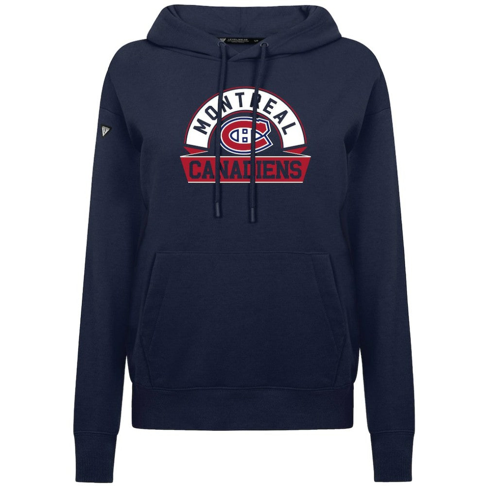 Montreal Canadiens Levelwear Women's Adorn Banner Arch Pullover Hoodie - Navy Hoodies